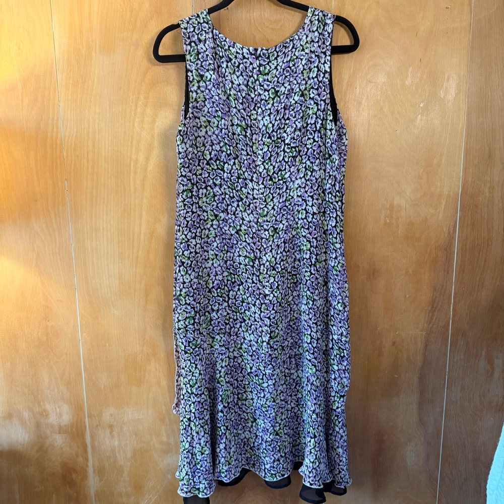 Susan Bristol Y2K Purple Floral Silk Tiered Ruffle Midi Dress Womens 12 - Picture 4 of 9